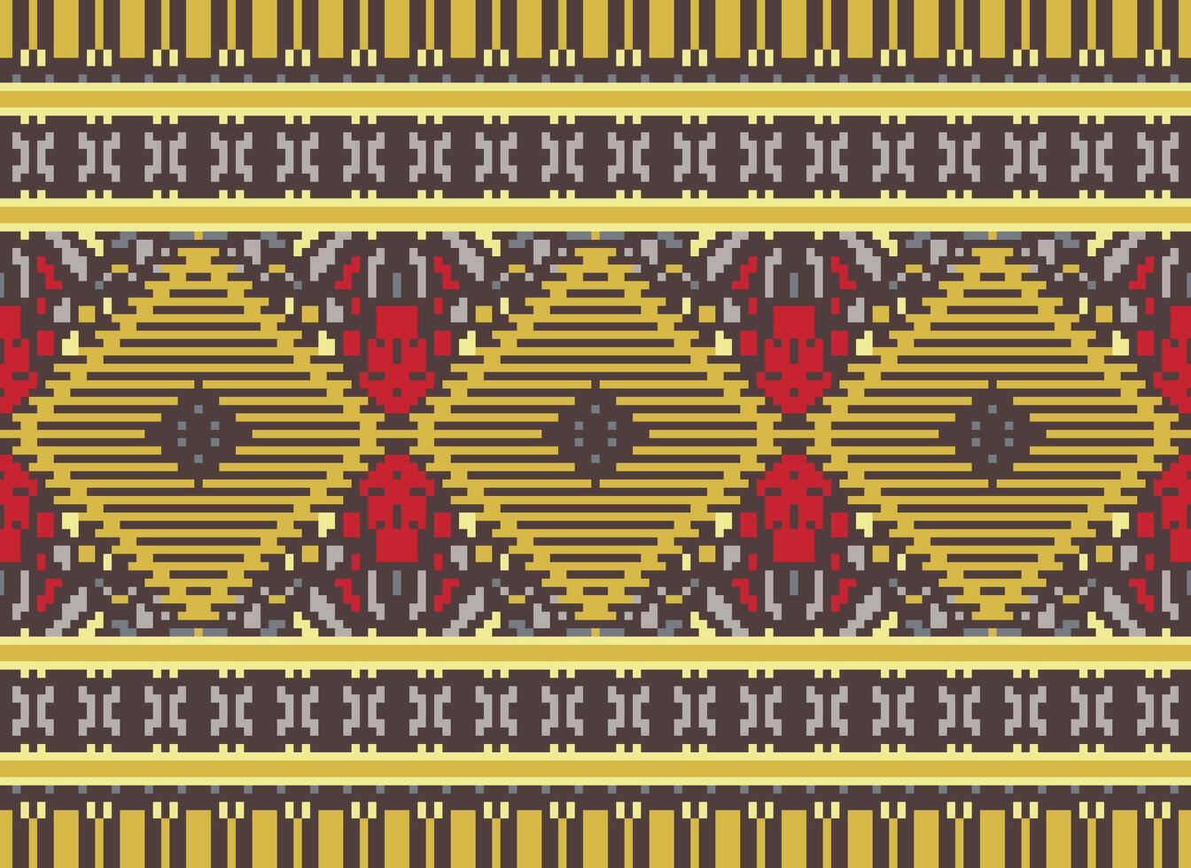 Pixel Kreuz Stich traditionell ethnisch Muster Paisley Blume Ikat Hintergrund abstrakt aztekisch afrikanisch indonesisch indisch nahtlos Muster zum Stoff drucken Stoff Kleid Teppich Vorhänge und Sarong vektor