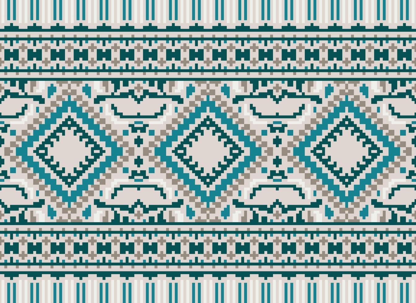 Pixel Kreuz Stich traditionell ethnisch Muster Paisley Blume Ikat Hintergrund abstrakt aztekisch afrikanisch indonesisch indisch nahtlos Muster zum Stoff drucken Stoff Kleid Teppich Vorhänge und Sarong vektor