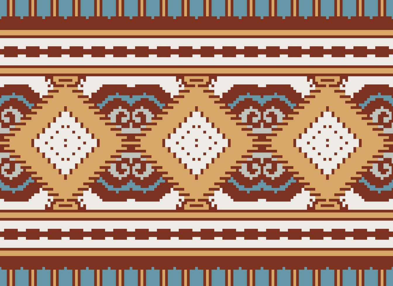 pixel korsa sy traditionell etnisk mönster paisley blomma ikat bakgrund abstrakt aztec afrikansk indonesiska indisk sömlös mönster för tyg skriva ut trasa klänning matta gardiner och sarong vektor