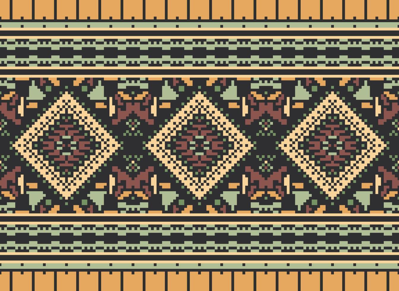 Pixel Kreuz Stich traditionell ethnisch Muster Paisley Blume Ikat Hintergrund abstrakt aztekisch afrikanisch indonesisch indisch nahtlos Muster zum Stoff drucken Stoff Kleid Teppich Vorhänge und Sarong vektor