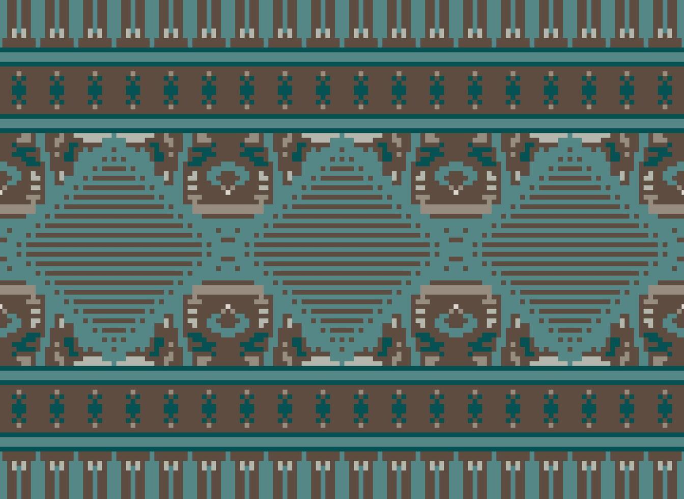 Pixel Kreuz Stich traditionell ethnisch Muster Paisley Blume Ikat Hintergrund abstrakt aztekisch afrikanisch indonesisch indisch nahtlos Muster zum Stoff drucken Stoff Kleid Teppich Vorhänge und Sarong vektor