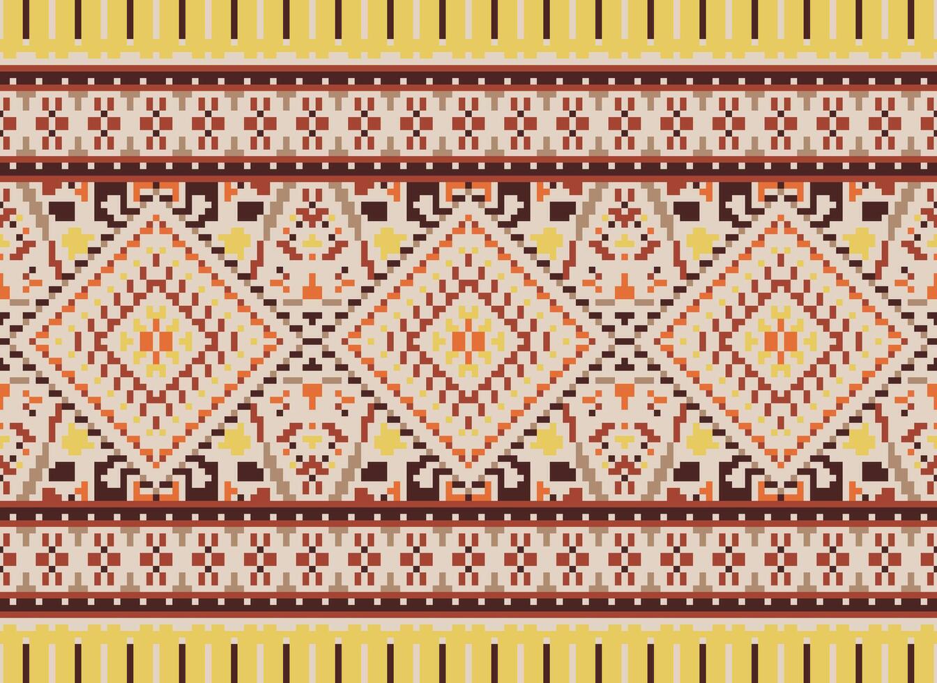 pixel korsa sy traditionell etnisk mönster paisley blomma ikat bakgrund abstrakt aztec afrikansk indonesiska indisk sömlös mönster för tyg skriva ut trasa klänning matta gardiner och sarong vektor