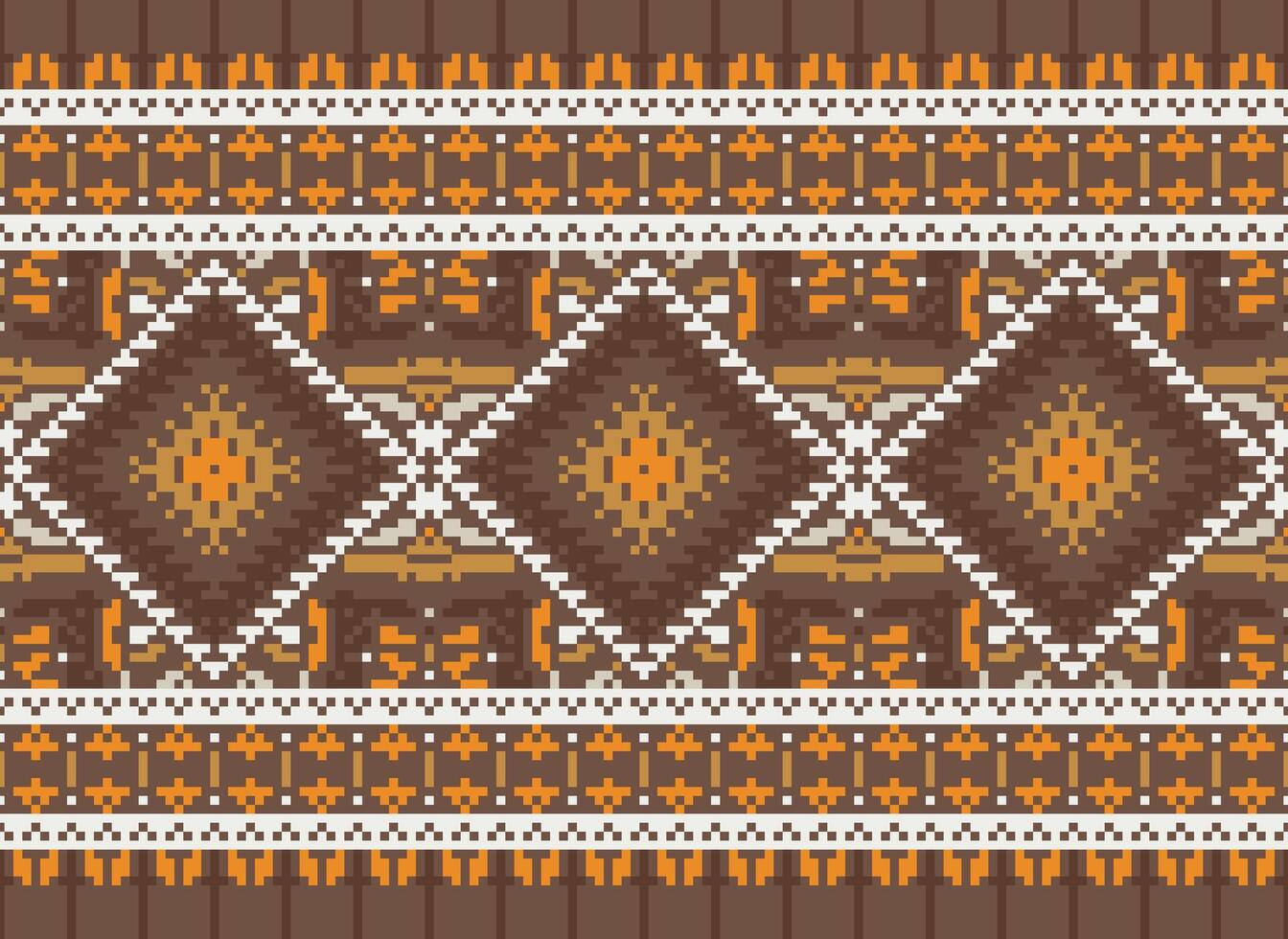 Pixel Kreuz Stich traditionell ethnisch Muster Paisley Blume Ikat Hintergrund abstrakt aztekisch afrikanisch indonesisch indisch nahtlos Muster zum Stoff drucken Stoff Kleid Teppich Vorhänge und Sarong vektor