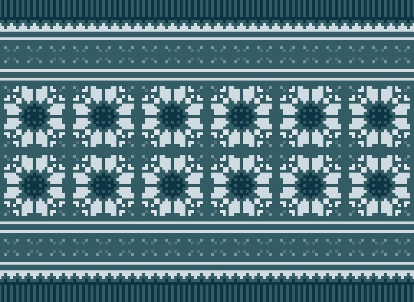 Pixel Kreuz Stich traditionell ethnisch Muster Paisley Blume Ikat Hintergrund abstrakt aztekisch afrikanisch indonesisch indisch nahtlos Muster zum Stoff drucken Stoff Kleid Teppich Vorhänge und Sarong vektor