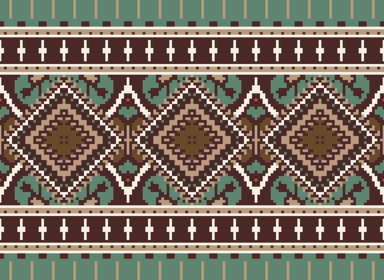 pixel korsa sy traditionell etnisk mönster paisley blomma ikat bakgrund abstrakt aztec afrikansk indonesiska indisk sömlös mönster för tyg skriva ut trasa klänning matta gardiner och sarong vektor