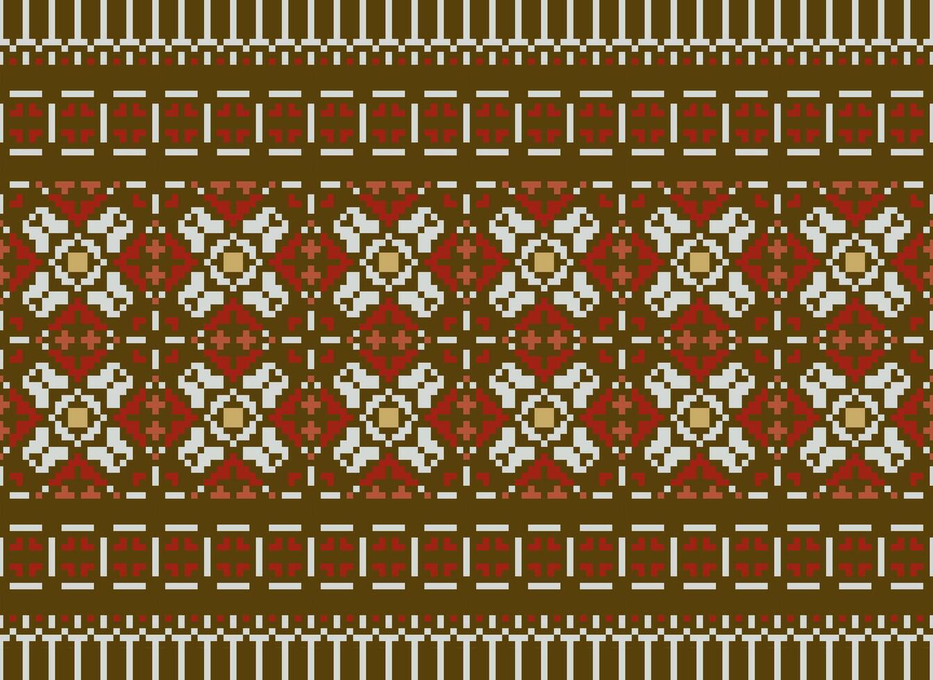 Pixel Kreuz Stich Muster mit Blumen- Entwürfe. traditionell Kreuz Stich Handarbeit. geometrisch ethnisch Muster, Stickerei, Textil- Ornamentik, Stoff, Hand genäht Muster, kulturell Nähen vektor