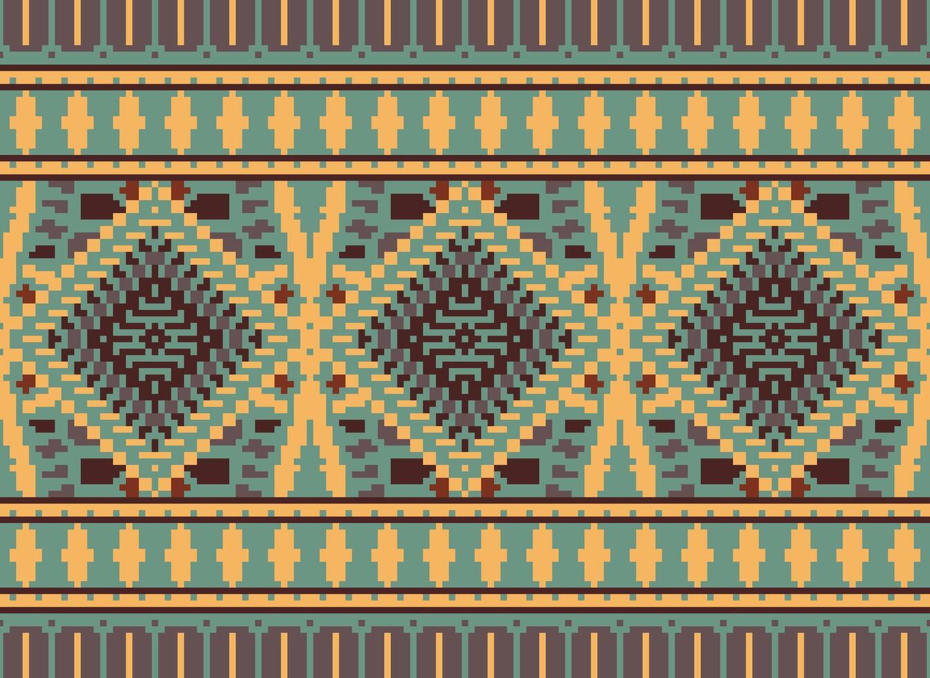 pixel korsa sy traditionell etnisk mönster paisley blomma ikat bakgrund abstrakt aztec afrikansk indonesiska indisk sömlös mönster för tyg skriva ut trasa klänning matta gardiner och sarong vektor