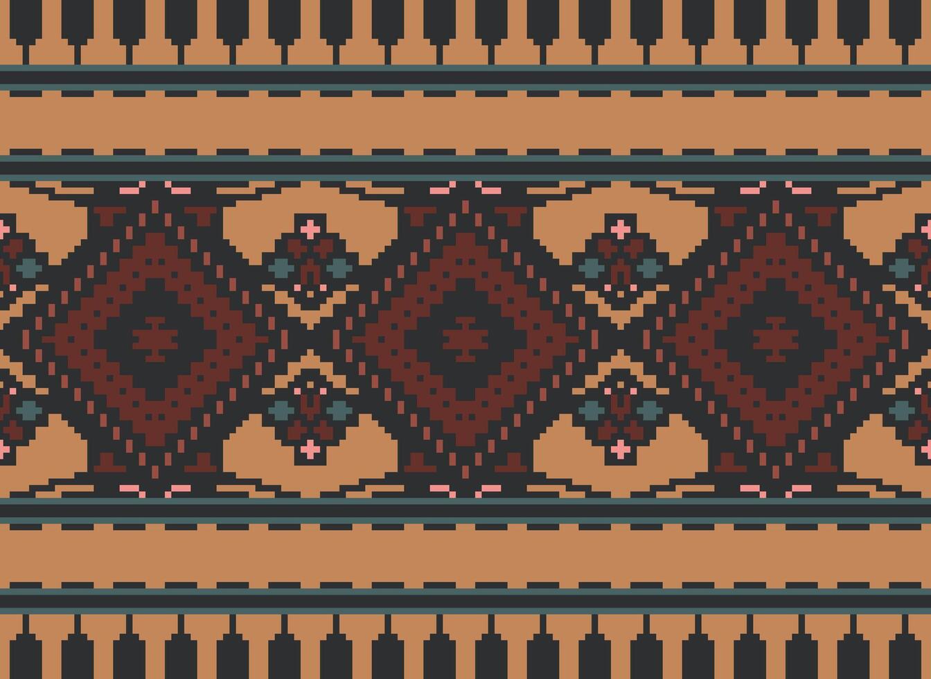 Pixel Kreuz Stich traditionell ethnisch Muster Paisley Blume Ikat Hintergrund abstrakt aztekisch afrikanisch indonesisch indisch nahtlos Muster zum Stoff drucken Stoff Kleid Teppich Vorhänge und Sarong vektor