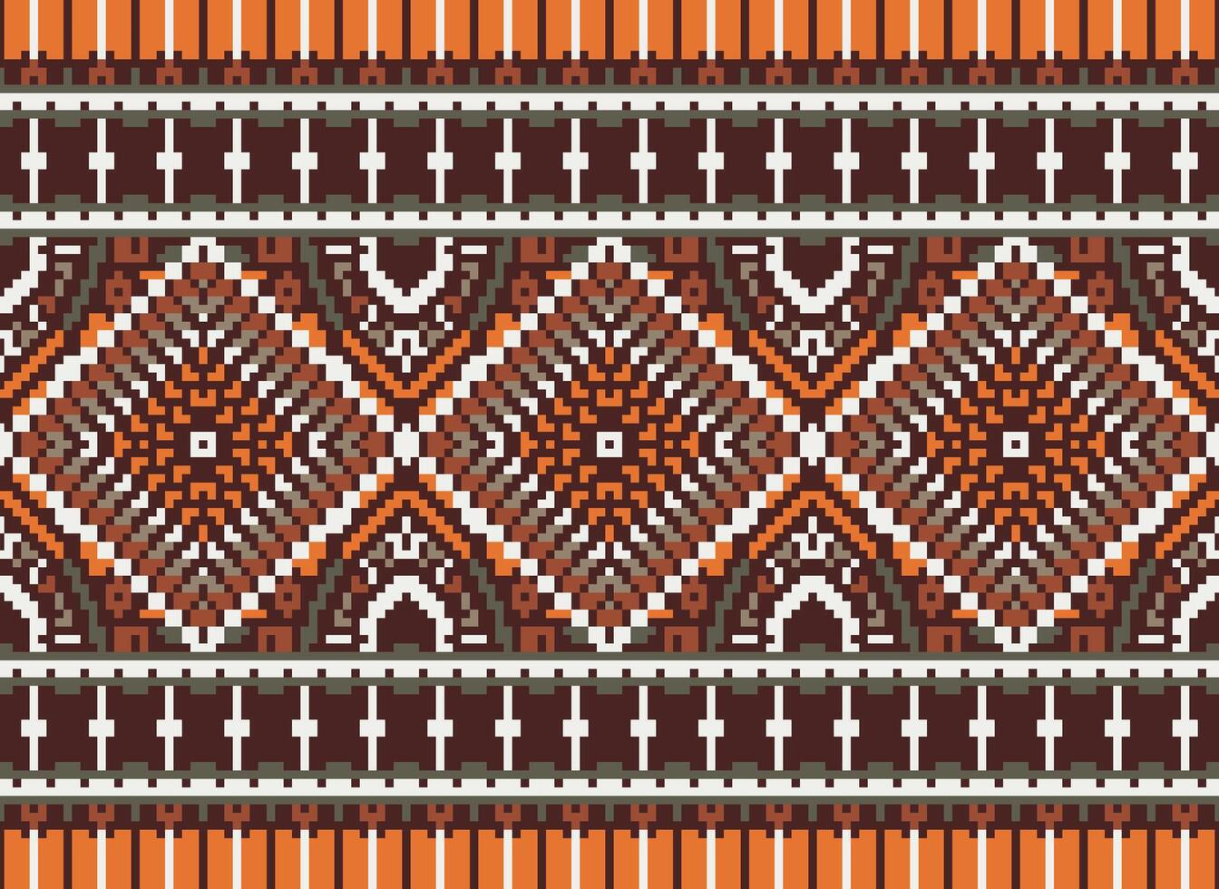 pixel korsa sy traditionell etnisk mönster paisley blomma ikat bakgrund abstrakt aztec afrikansk indonesiska indisk sömlös mönster för tyg skriva ut trasa klänning matta gardiner och sarong vektor