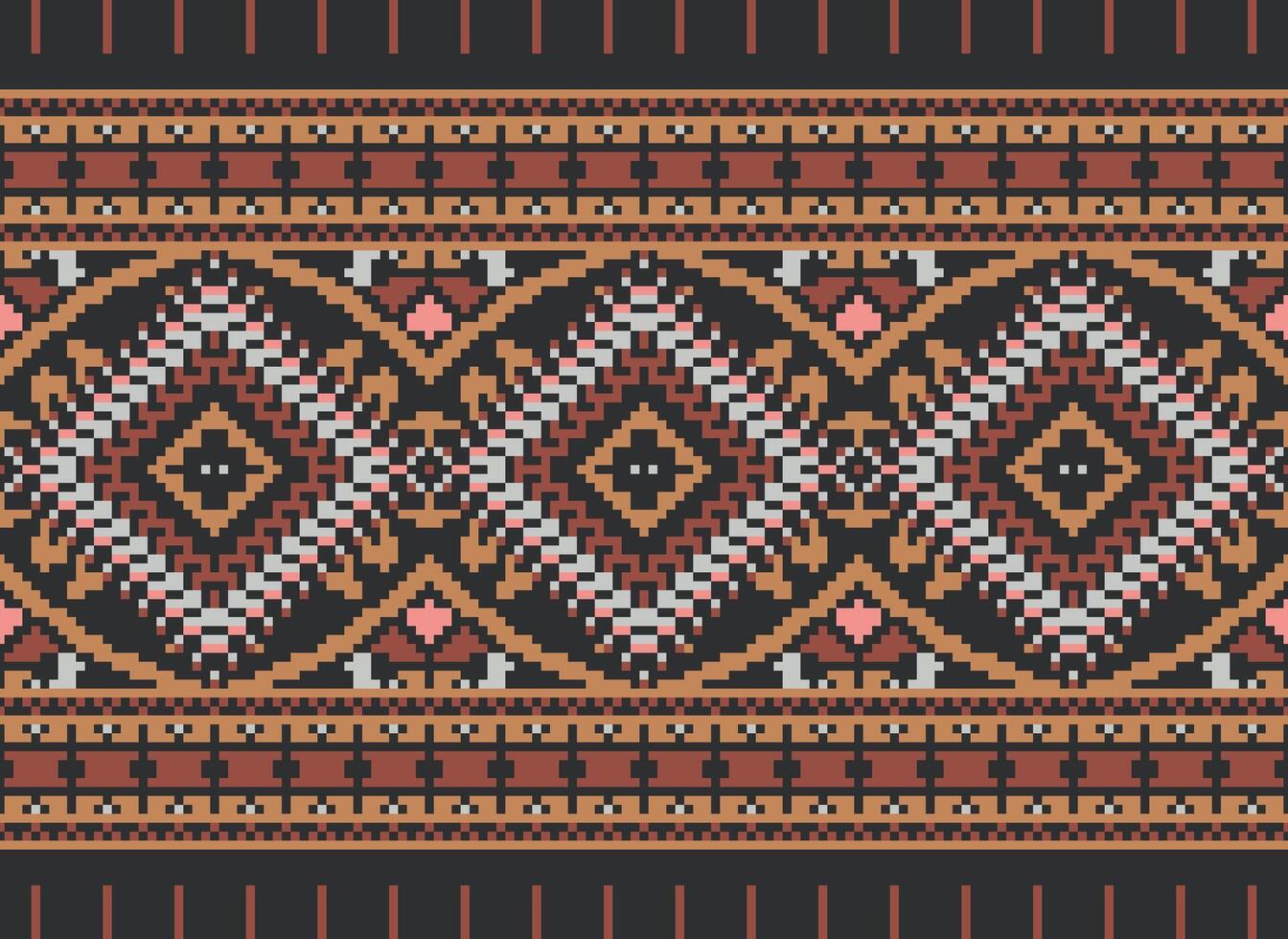 Pixel Kreuz Stich traditionell ethnisch Muster Paisley Blume Ikat Hintergrund abstrakt aztekisch afrikanisch indonesisch indisch nahtlos Muster zum Stoff drucken Stoff Kleid Teppich Vorhänge und Sarong vektor