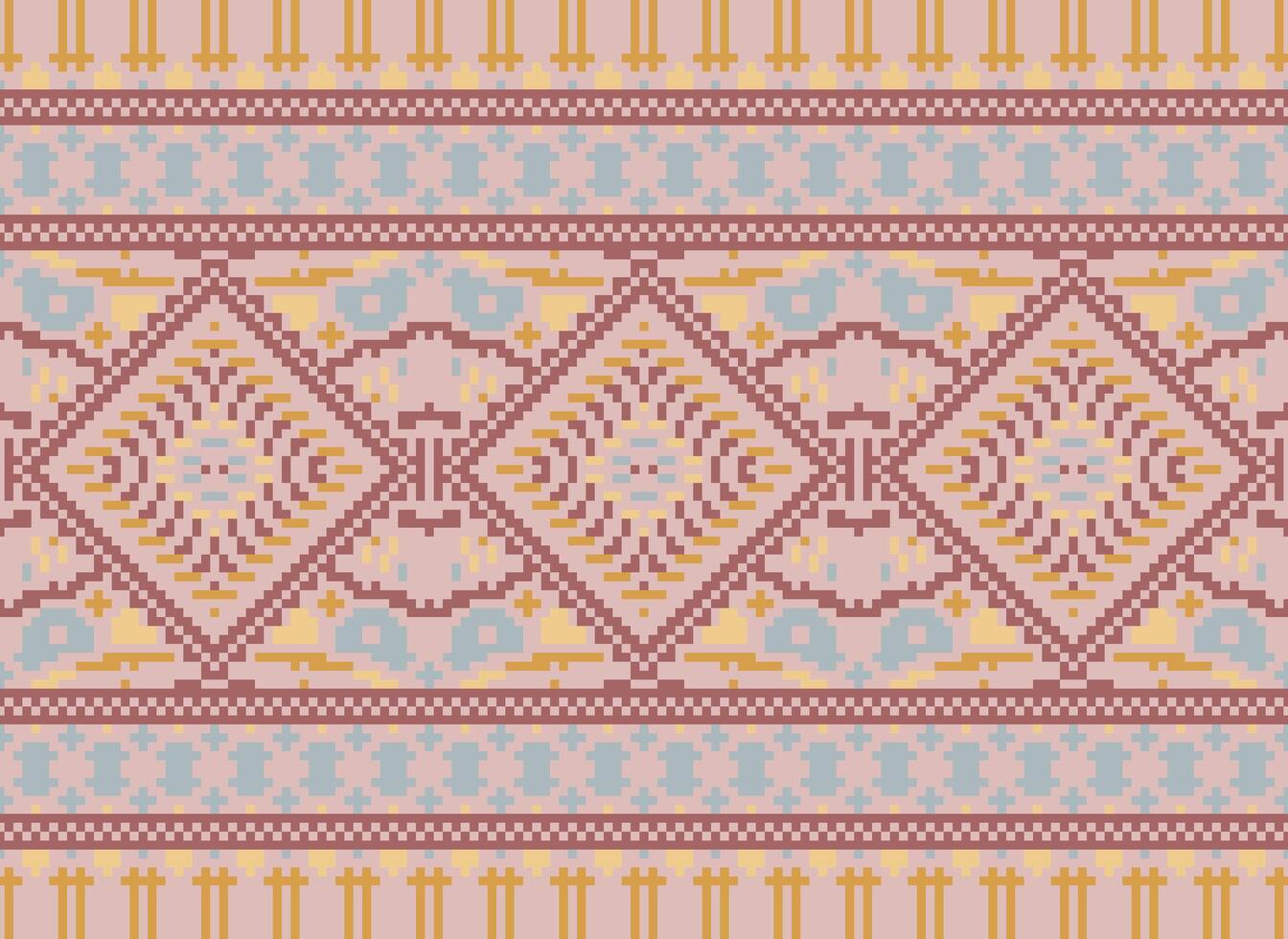 Pixel Kreuz Stich traditionell ethnisch Muster Paisley Blume Ikat Hintergrund abstrakt aztekisch afrikanisch indonesisch indisch nahtlos Muster zum Stoff drucken Stoff Kleid Teppich Vorhänge und Sarong vektor