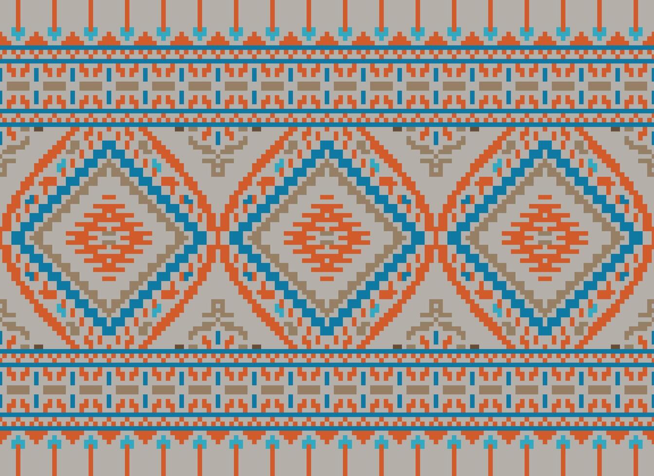 Pixel Kreuz Stich traditionell ethnisch Muster Paisley Blume Ikat Hintergrund abstrakt aztekisch afrikanisch indonesisch indisch nahtlos Muster zum Stoff drucken Stoff Kleid Teppich Vorhänge und Sarong vektor