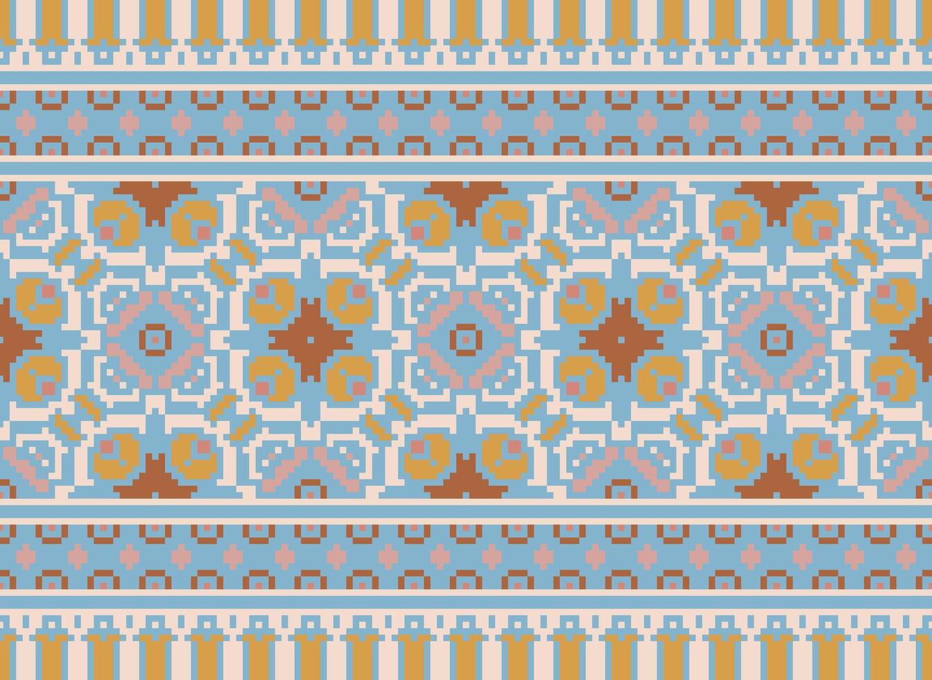 pixel korsa sy traditionell etnisk mönster paisley blomma ikat bakgrund abstrakt aztec afrikansk indonesiska indisk sömlös mönster för tyg skriva ut trasa klänning matta gardiner och sarong vektor