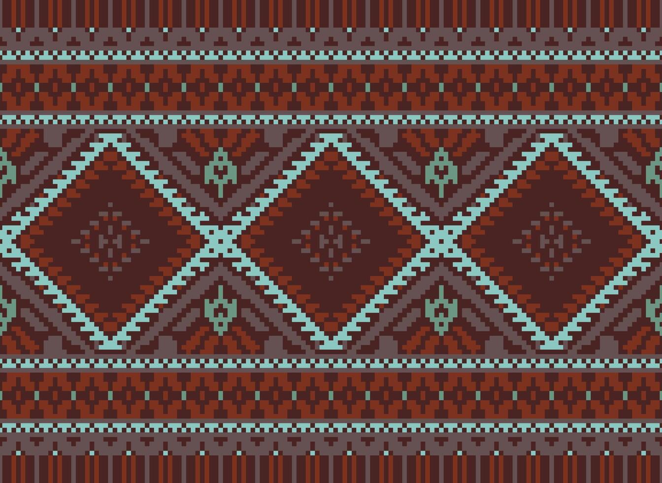 pixel korsa sy traditionell etnisk mönster paisley blomma ikat bakgrund abstrakt aztec afrikansk indonesiska indisk sömlös mönster för tyg skriva ut trasa klänning matta gardiner och sarong vektor