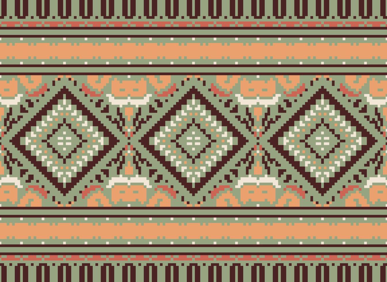 Pixel Kreuz Stich traditionell ethnisch Muster Paisley Blume Ikat Hintergrund abstrakt aztekisch afrikanisch indonesisch indisch nahtlos Muster zum Stoff drucken Stoff Kleid Teppich Vorhänge und Sarong vektor