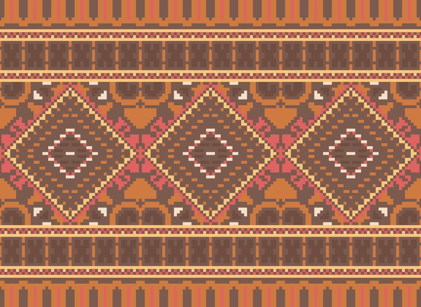 Pixel Kreuz Stich traditionell ethnisch Muster Paisley Blume Ikat Hintergrund abstrakt aztekisch afrikanisch indonesisch indisch nahtlos Muster zum Stoff drucken Stoff Kleid Teppich Vorhänge und Sarong vektor