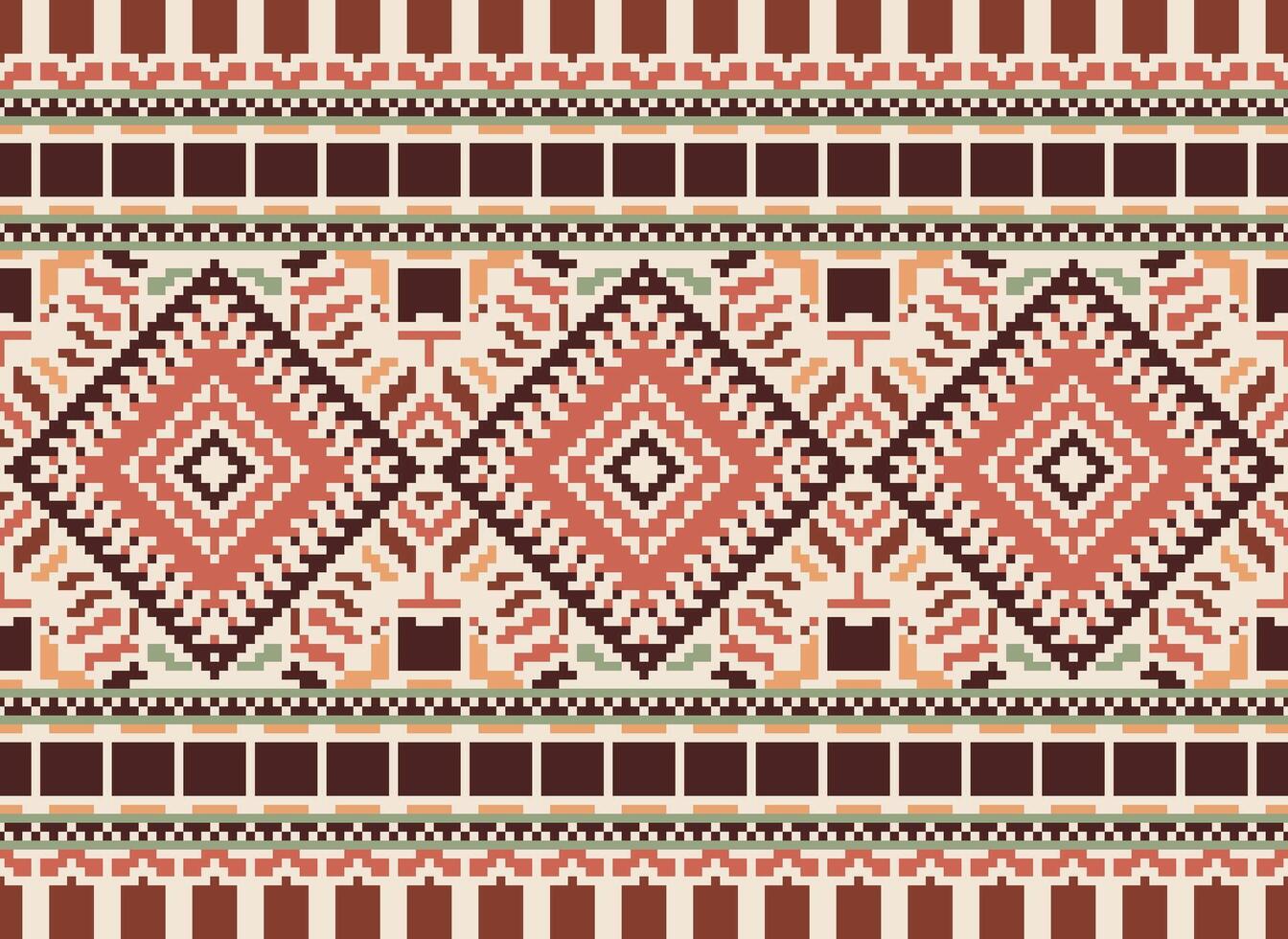 Pixel Kreuz Stich traditionell ethnisch Muster Paisley Blume Ikat Hintergrund abstrakt aztekisch afrikanisch indonesisch indisch nahtlos Muster zum Stoff drucken Stoff Kleid Teppich Vorhänge und Sarong vektor