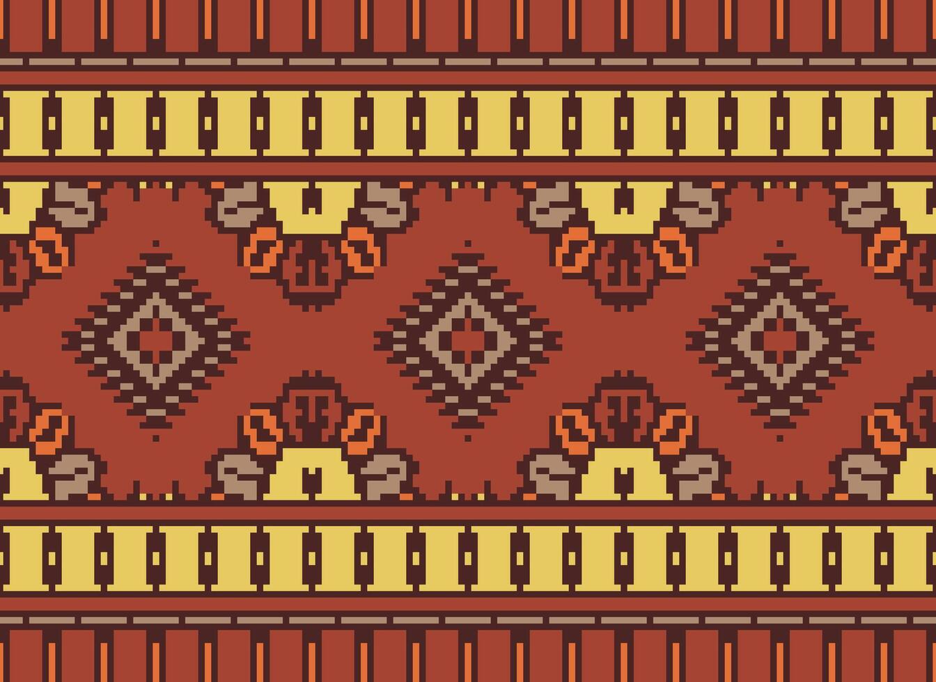 Pixel Kreuz Stich traditionell ethnisch Muster Paisley Blume Ikat Hintergrund abstrakt aztekisch afrikanisch indonesisch indisch nahtlos Muster zum Stoff drucken Stoff Kleid Teppich Vorhänge und Sarong vektor