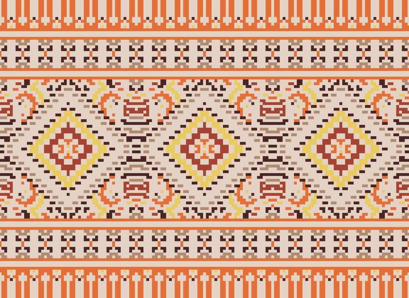 Pixel Kreuz Stich traditionell ethnisch Muster Paisley Blume Ikat Hintergrund abstrakt aztekisch afrikanisch indonesisch indisch nahtlos Muster zum Stoff drucken Stoff Kleid Teppich Vorhänge und Sarong vektor