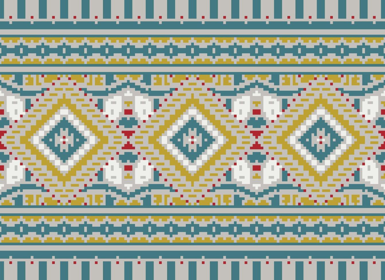 Pixel Kreuz Stich traditionell ethnisch Muster Paisley Blume Ikat Hintergrund abstrakt aztekisch afrikanisch indonesisch indisch nahtlos Muster zum Stoff drucken Stoff Kleid Teppich Vorhänge und Sarong vektor