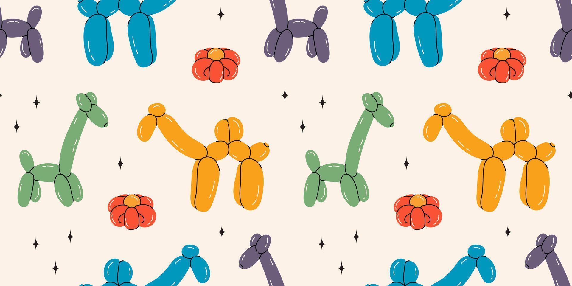 nahtlos Muster mit Giraffe Luftballons. hell bunt wiederholen Elemente. Lager Illustration. Vektor nahtlos Muster von süß Karikatur Blase Tier im Farbe.