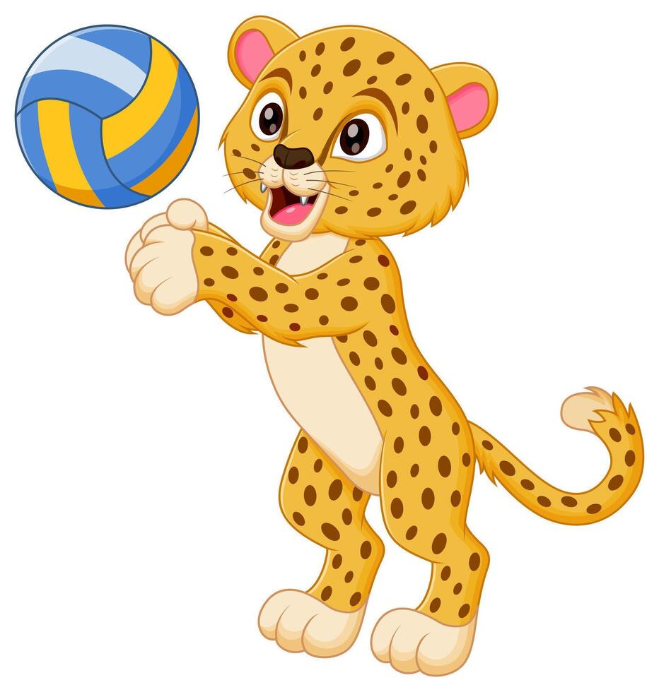süß Gepard Karikatur spielen Volleyball Vektor Illustration. Tier Natur Symbol Konzept isoliert Prämie Vektor