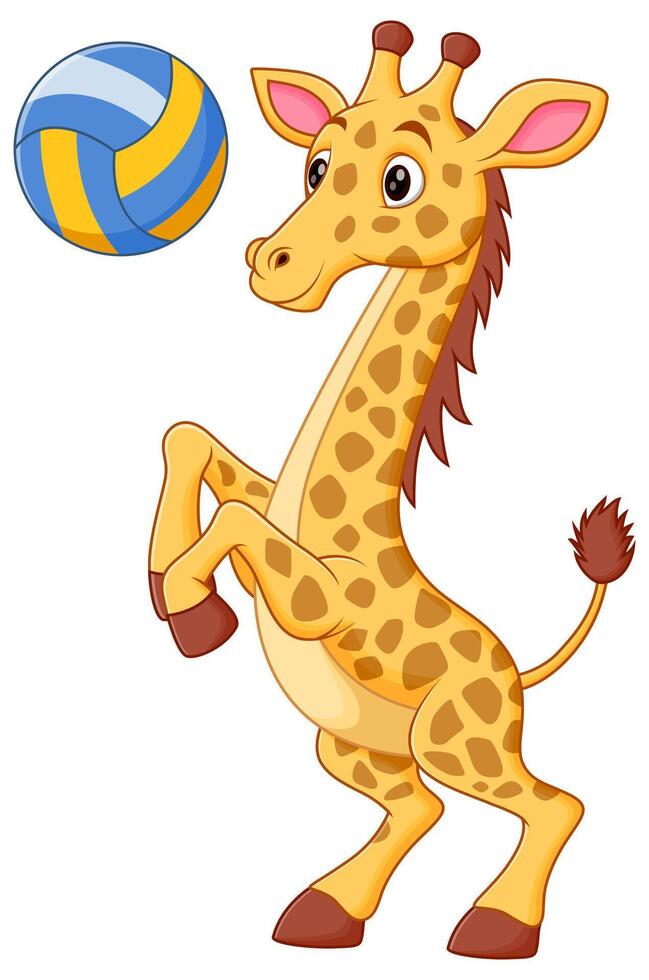 süß Giraffe Karikatur spielen Volleyball Vektor Illustration. Tier Natur Symbol Konzept isoliert Prämie Vektor