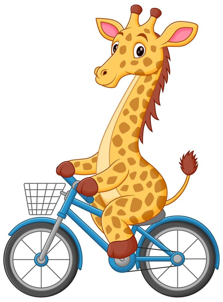 süß Giraffe Reiten Fahrrad Karikatur Vektor Symbol Illustration. Tier Sport Symbol Konzept isoliert Prämie Vektor