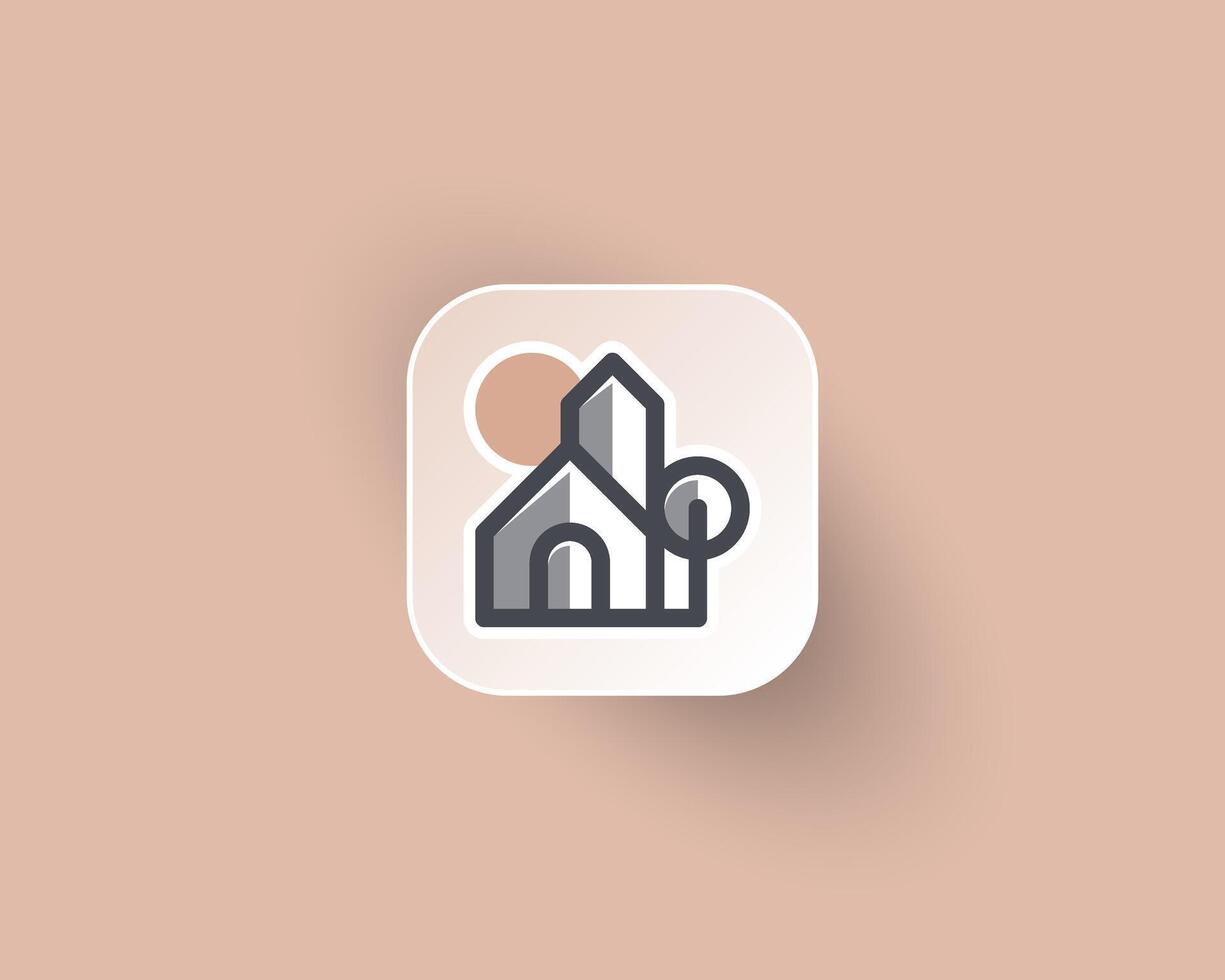 kreativ Haus mit Sonne Logo auf App Symbol vektor