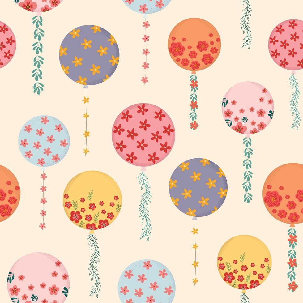 förtjusande blomma ballonger hand dragen sömlös mönster vektor illustration för dekorera inbjudan hälsning födelsedag fest firande bröllop kort affisch baner textil- tapet papper slå in bakgrund