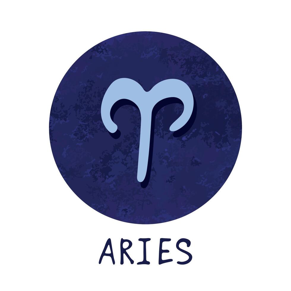 hand dragen aries zodiaken tecken i blå runda ram astrologi klotter ClipArt element för design vektor