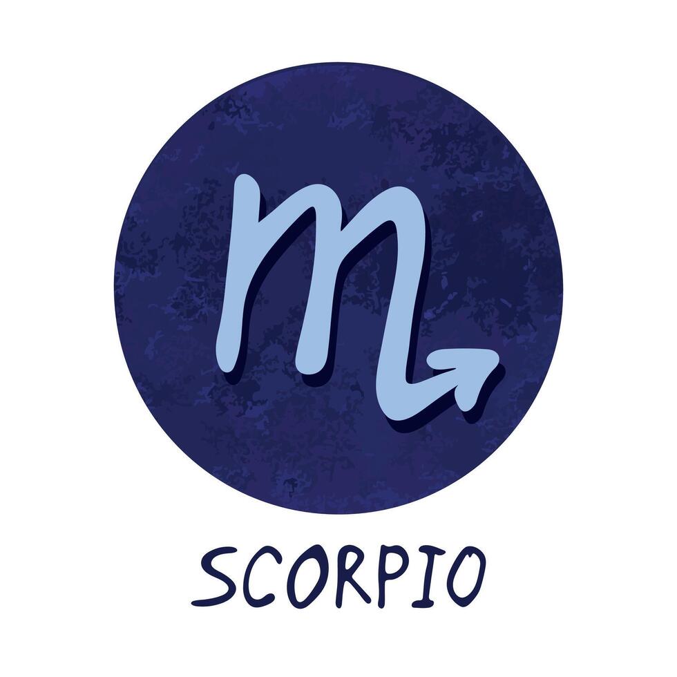 hand dragen scorpio zodiaken tecken i blå runda ram astrologi klotter ClipArt element för design vektor