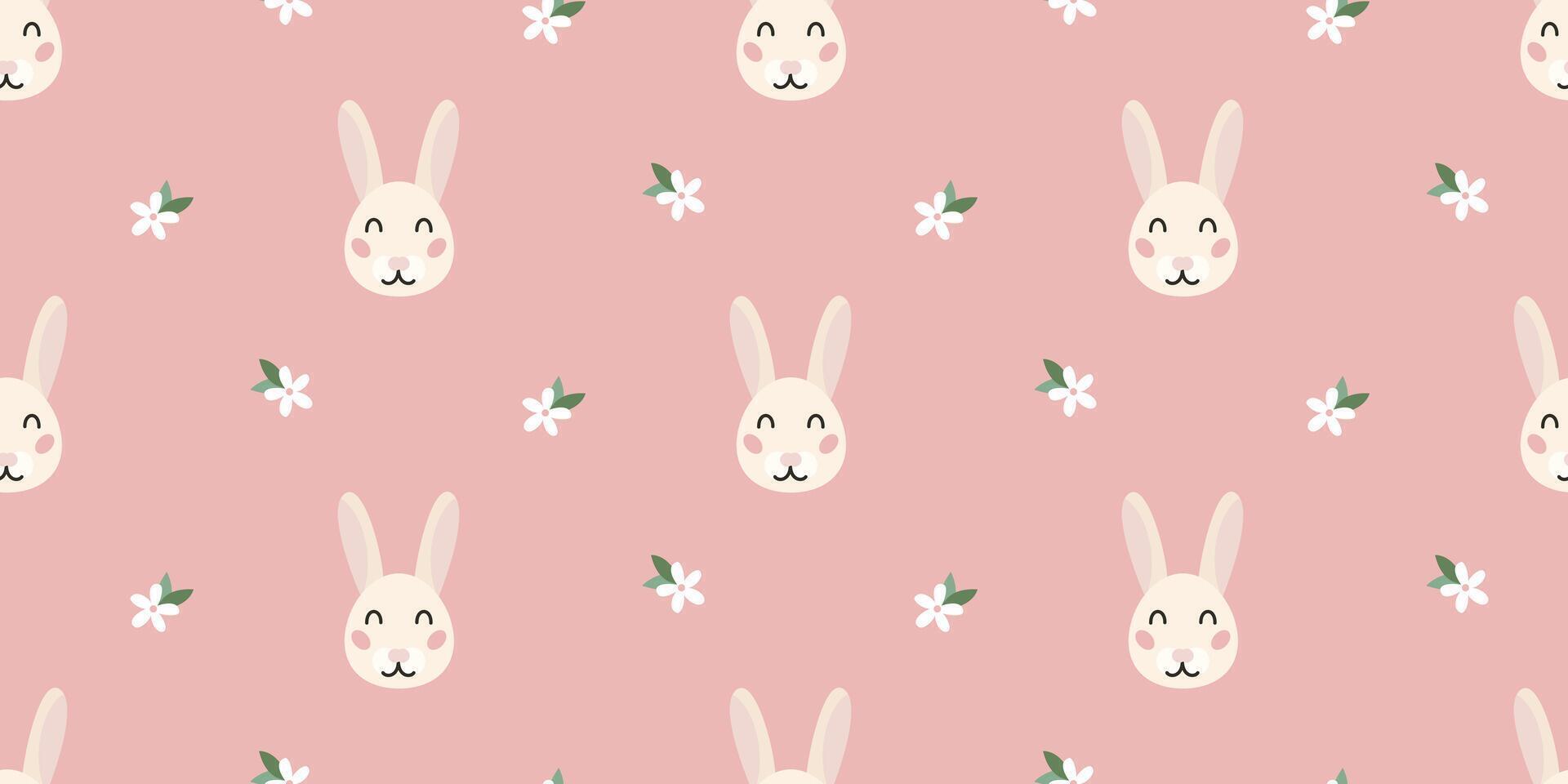 söt kanin och vår blomma sömlös mönster. rosa bakgrund för påsk, barnkammare. vektor illustration