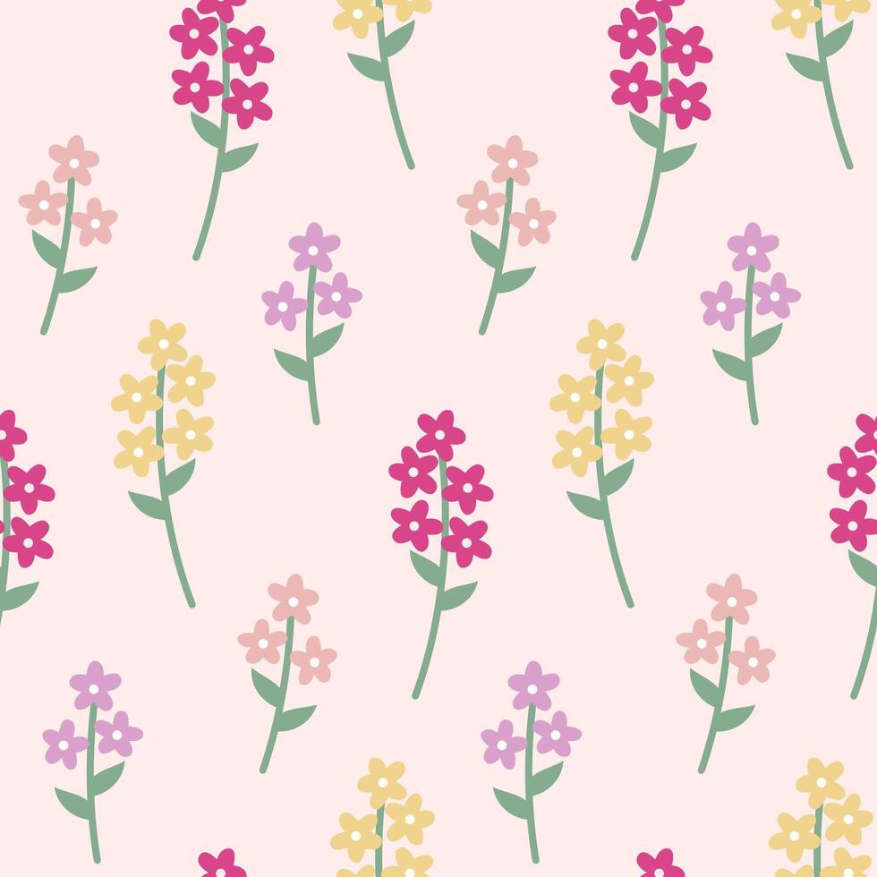 sömlös mönster med vår sommar blommor i platt stil. rosa, gul, lila blommor. för tyg, skriva ut, papper. vektor illustration