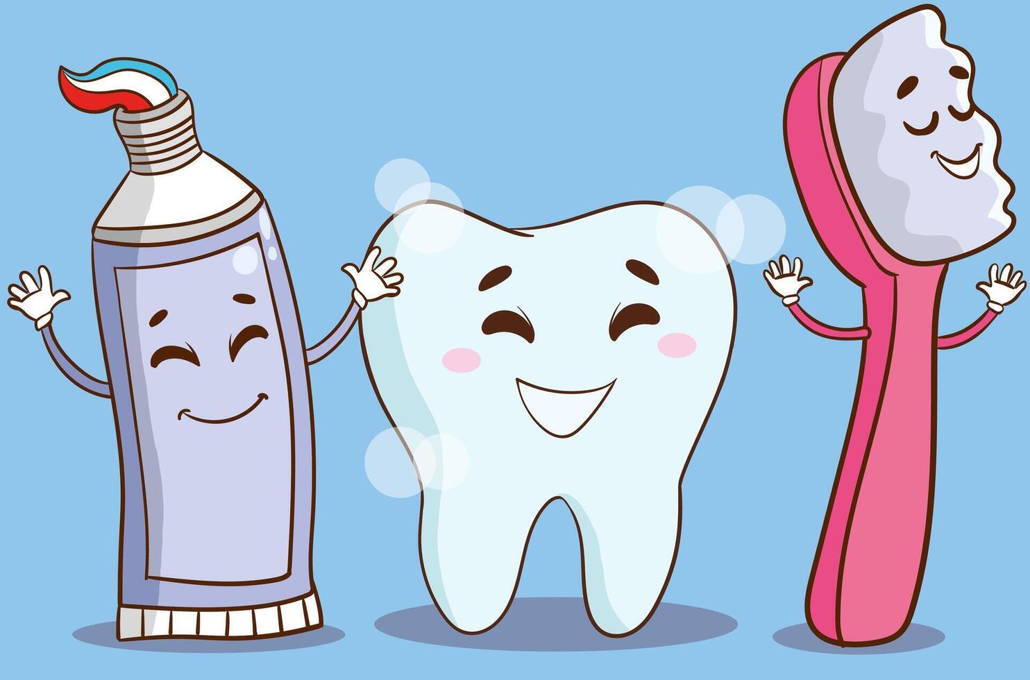 Vektor Bürsten Zähne Konzept mit Karikatur Charakter