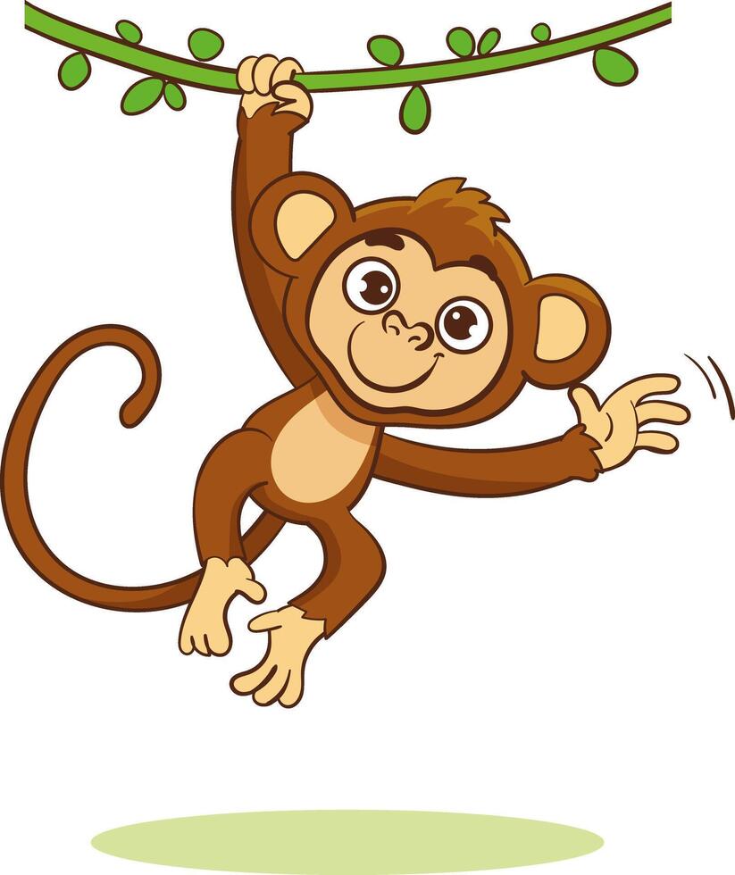 Vektor Illustration von süß Affe hängend auf ein Baum Ast