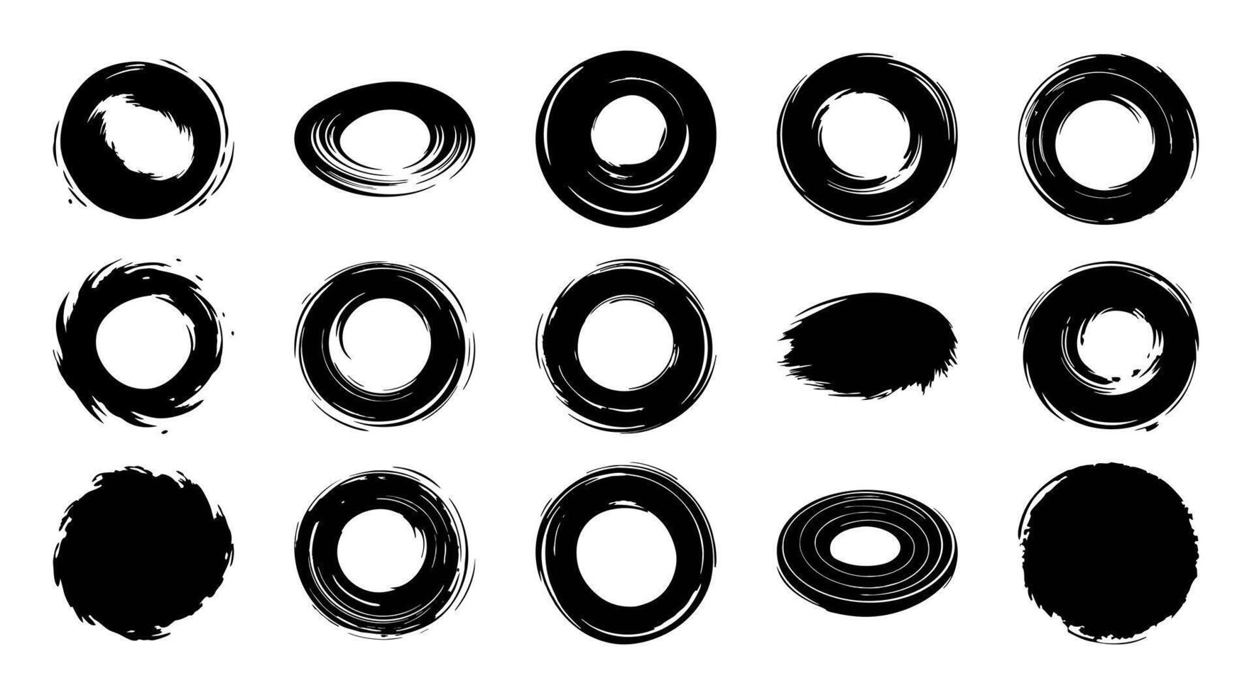 15 populär samling av cirkulär penseldrag i abstrakt svart måla vektor
