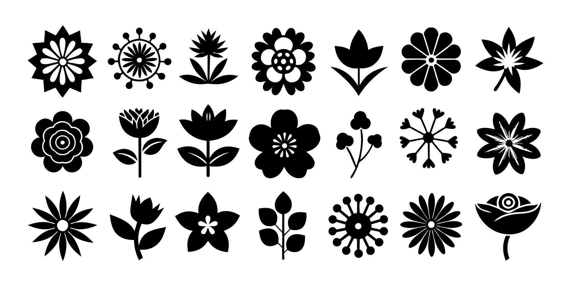 ein Beliebt Sammlung von 21 Blume Silhouette Symbole. abstrakt Blumen- Symbole isoliert auf ein Weiß Hintergrund vektor