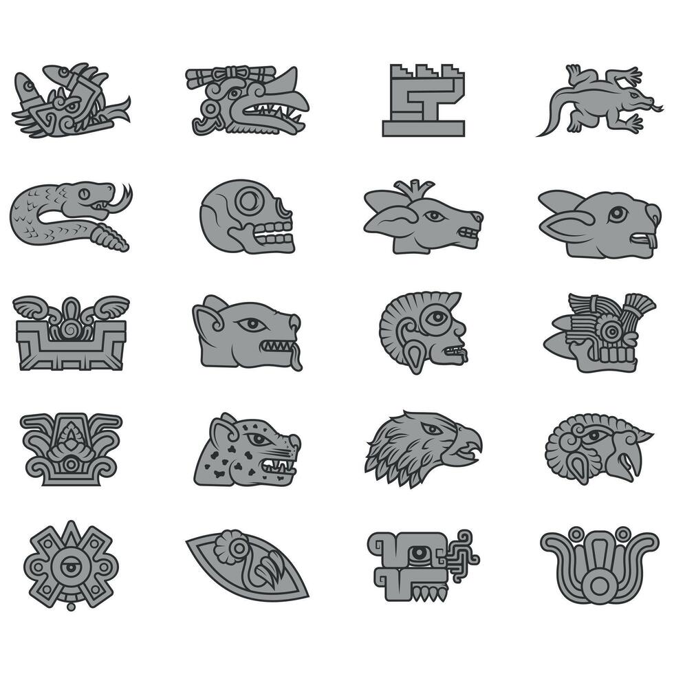 vektor design av symboler av gammal aztec civilisation, hieroglyfer av de aztec kalender