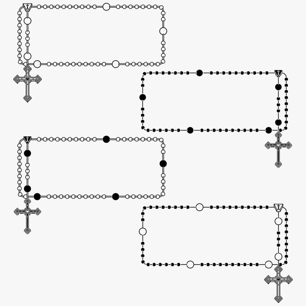 vektor design av ram för fotografi med katolik radband, radband med kristen korsa med fyrkant form, symbol av de katolik religion