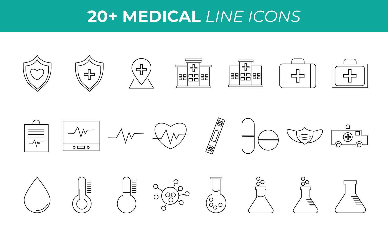 uppsättning av medicinsk och sjukvård linje ikoner vektor illustration samling