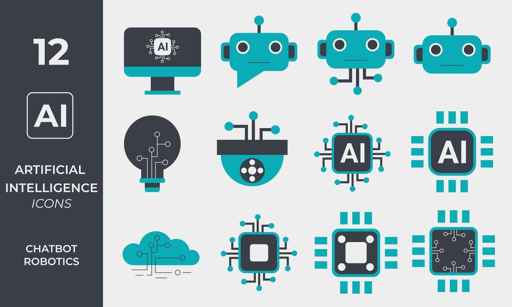 künstlich Intelligenz eben Symbole Satz. Vektor Illustration modern Stil Symbole von ai Technologie und Möglichkeiten, Maschine Lernen, Clever Robotik, Chatbot.