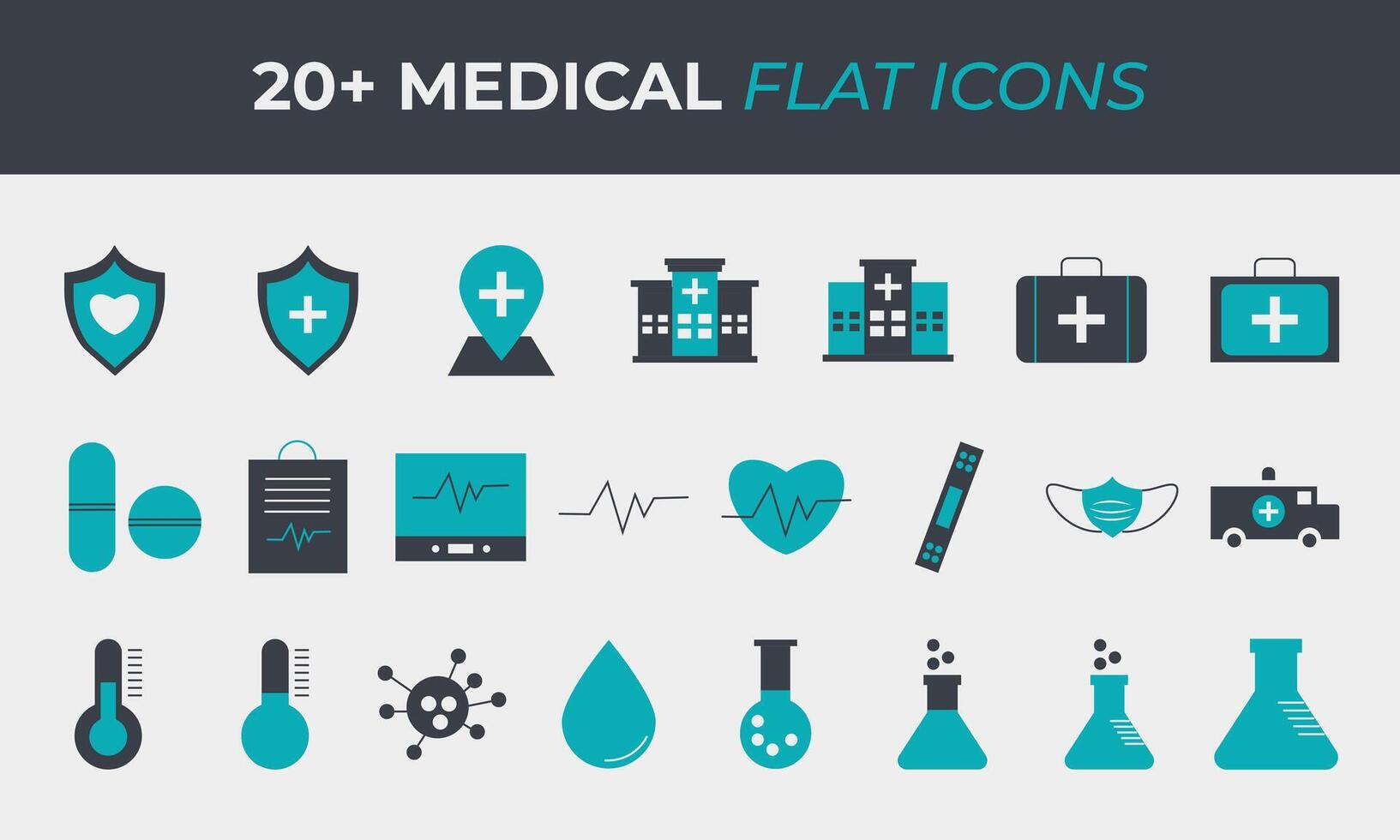 uppsättning av medicinsk och sjukvård ikoner vektor illustration samling platt ikon mjuk blå och svart Färg på vit bakgrund fylla ikon packa