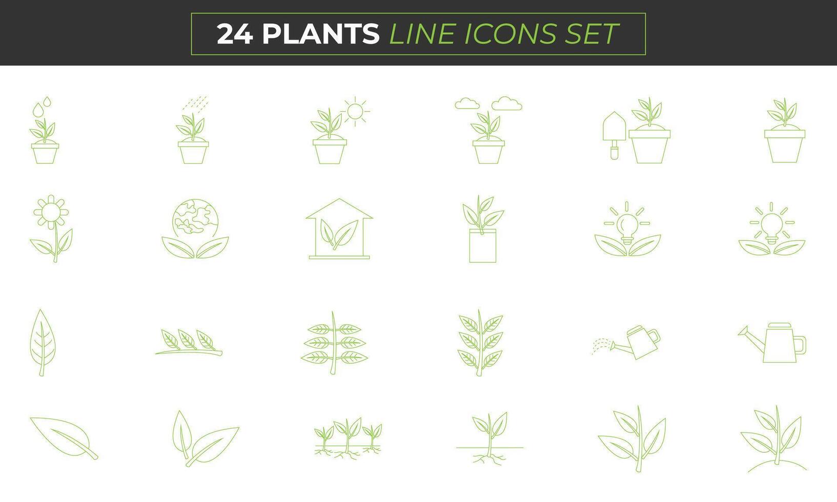 växt grön Färg linje ikoner uppsättning. lantbruk vektor illustration samling. översikt tecken för trädgårdsarbete bunt.