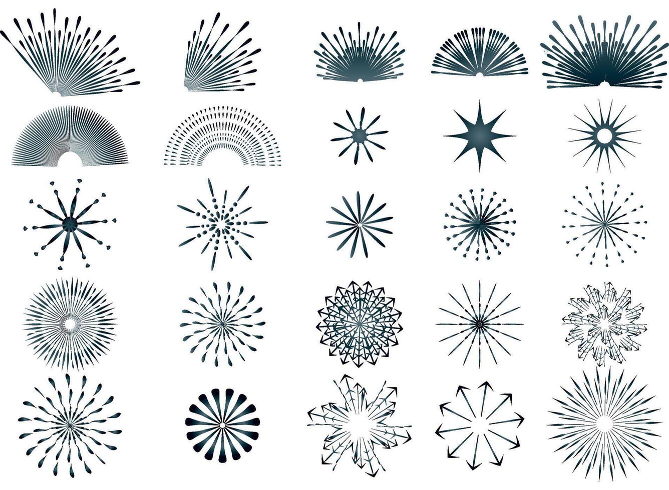 Sunburst Rahmen, Spiral- und Strudel Bewegung Verdrehen Kreise Design Element Satz. strahlend Sonne Flamme, retro scheinen funkeln Linien Abzeichen Vektor Satz.