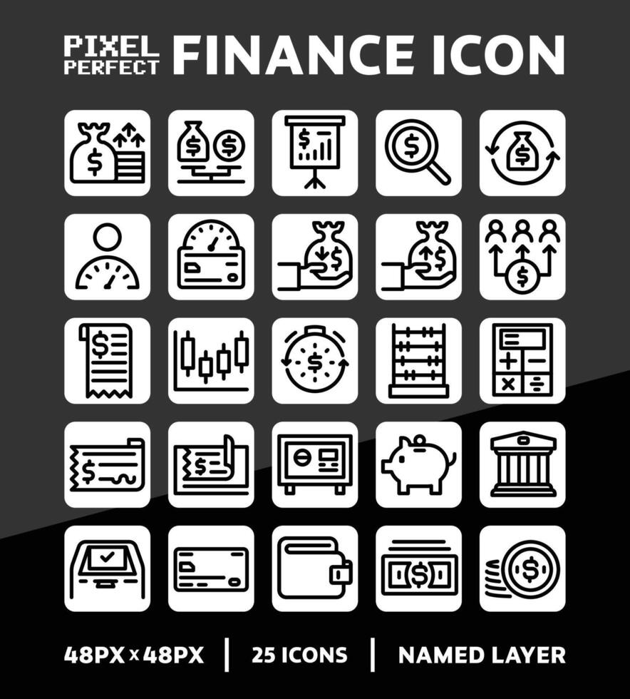 Gliederung Finanzen Symbol Sammlung mit Pixel perfekt zum Benutzer Schnittstelle vektor