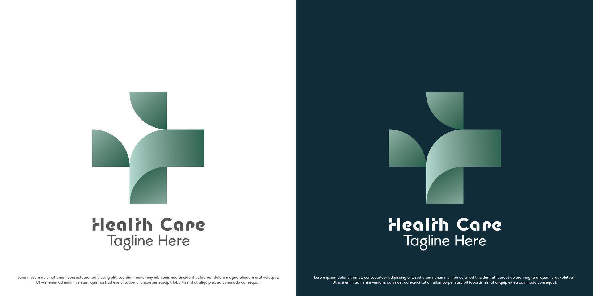 plus hälsa logotyp design illustration. korsa form plus hälsa medicinsk kondition läkare sjuk patient sjuksköterska sjukhus klinik medicin. vetenskap grön geometrisk abstrakt enkel lutning modern ikon. vektor