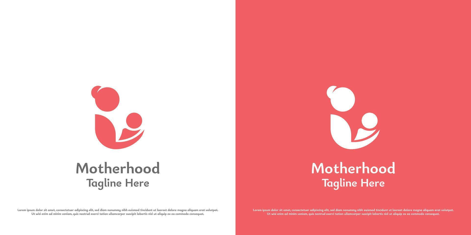 Kind Mutterschaft Logo Design Illustration. Silhouette von Mutter Umarmen Baby Hebamme. Symbol Symbol einfach minimal glücklich Sanft friedlich warm abstrakt dankbar Pflege Unterstützung Hilfe Säugling Kind Sohn Familie. vektor