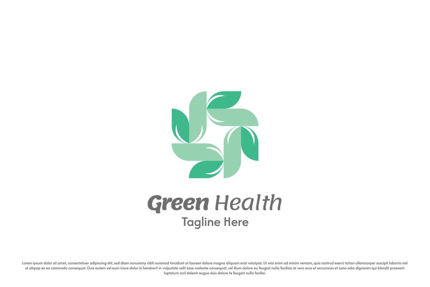 Grün Gesundheit Logo Design Illustration. Silhouetten von abstrakt Formen von Blätter, Kreuz Samen, Apotheke passen Wohlbefinden. minimal modern einfach Symbol Symbol Minze Natur Öko freundlich geometrisch. vektor