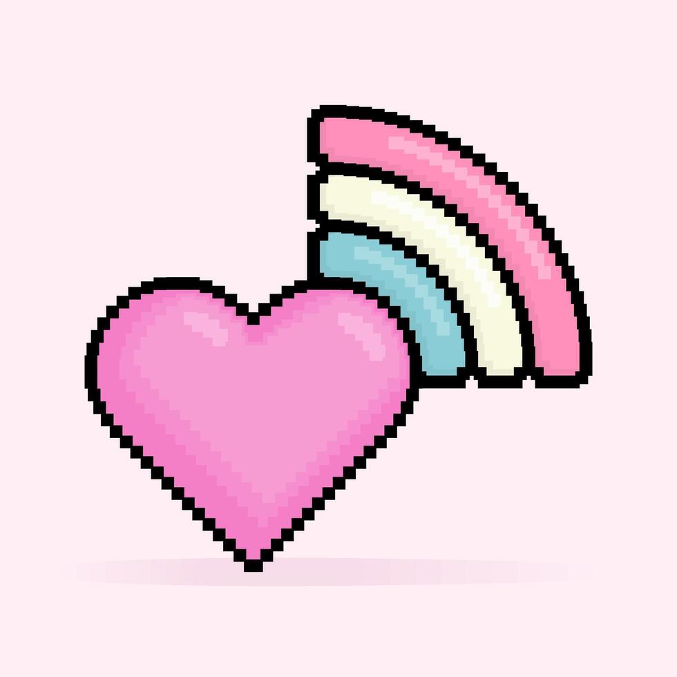 8 bit pixel illustration av kärlek tecken eller rosa hjärta för februari 14:e firande med pastell regnbåge. kan vara Begagnade för klistermärke, t skjorta, gåva, dejting inbjudan, affisch, valentine hälsning vektor